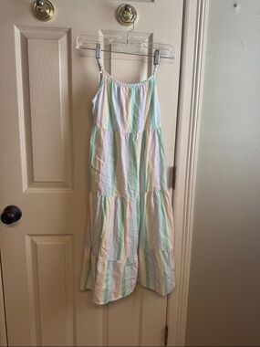 Cat & Jack Girls' Pastel Stripe Tiered Sundress - White & Mint